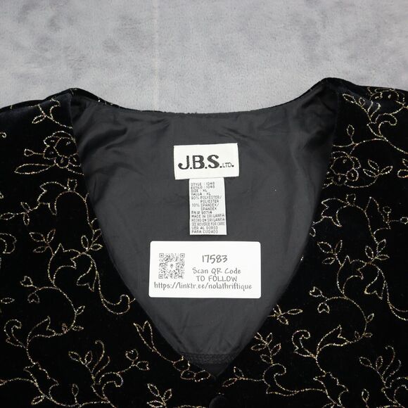 JBS Shirt Womens XL Black Long Sleeve VNeck Floral Shoulder Pads Button Blouse - Picture 7 of 16